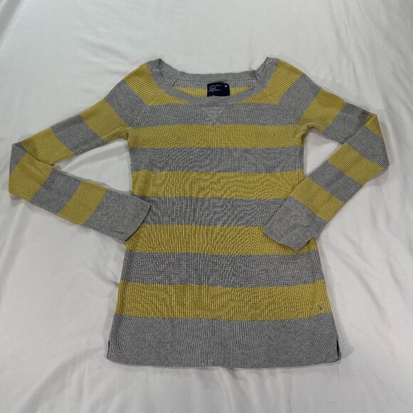 American Eagle Outfitters | Yellow and Gray Striped Sweater Size XL Lot J - Picture 3 of 7